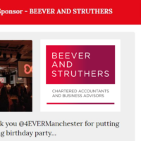 Beever and Struthers sponsor the Twitter Wall at Forever Manchester’s 30th Birthday Party